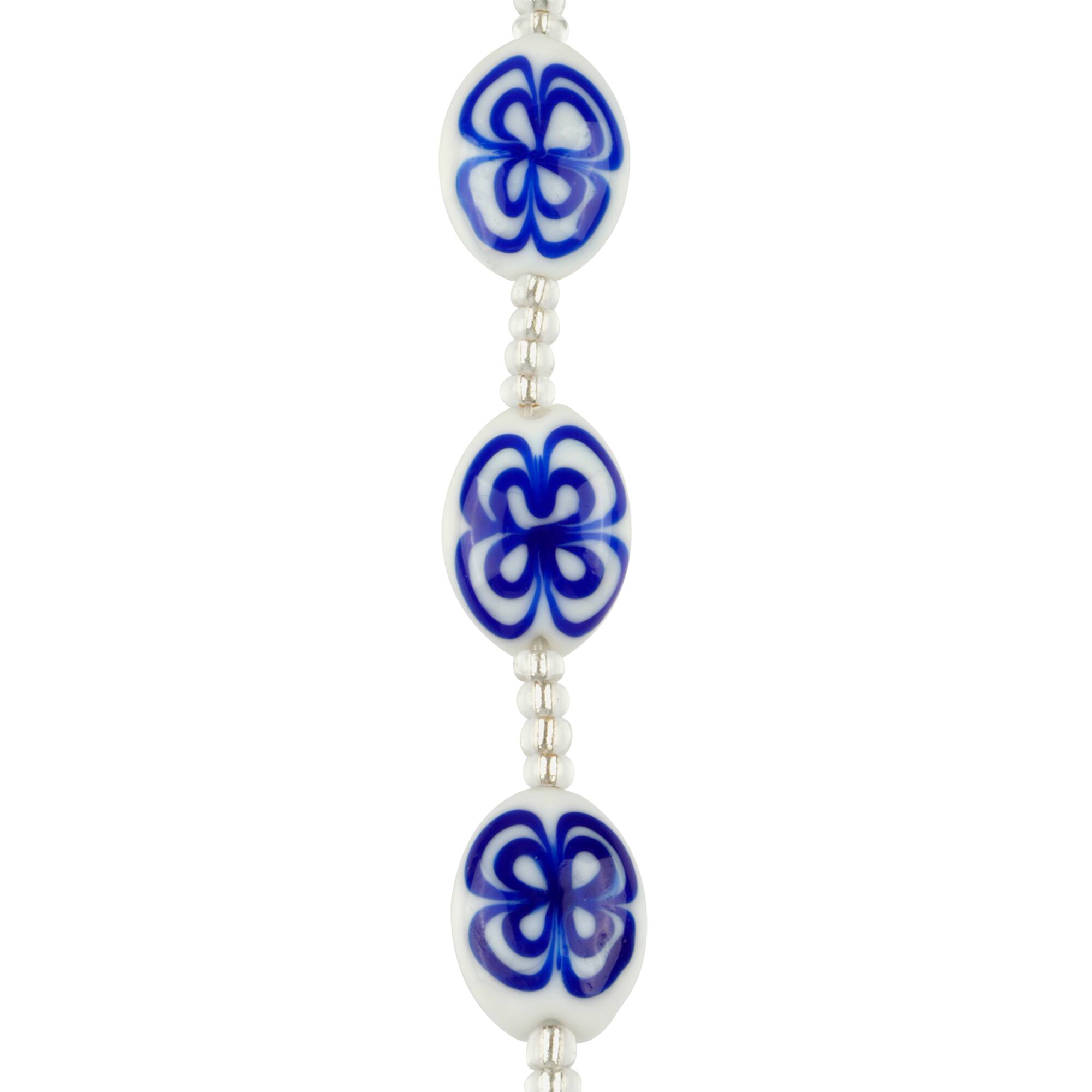 Blue Lampwork Glass Puffed Oval Beads by Bead Landing™
